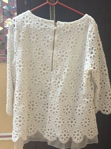 Cut-work White Floral Top With Organza Detailing