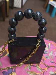 Black Beaded Handle Clutch