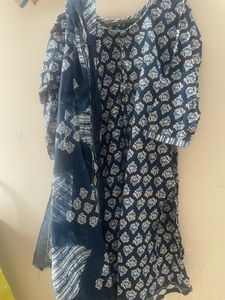 Blue Printed Kurta And Duppatta