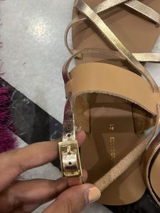 Tan And Gold Criss Cross Flat Sandal Brand New
