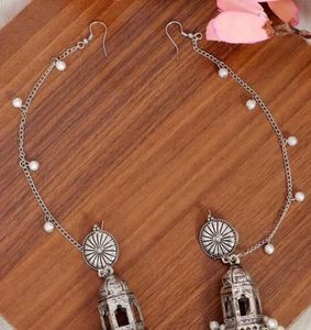 silver jhumki with ear chain