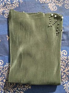 Olive Green Pearl Embellished Top