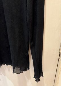 Beautiful Black Tie-Front Mesh Top