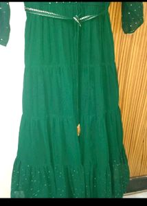 INDYA GREEN POLKA FOIL TIERED MAXI TUNIC
