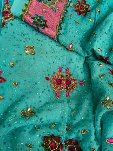 Aqua Embellished Saree with Blouse