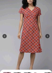 Red & Navy Patterned Dress