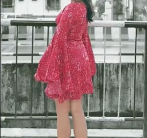 Red Print Bell Sleeve Dress