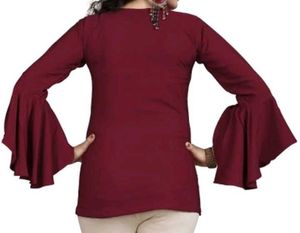 Formal Flared Sleeve Solid Women Maroon Top