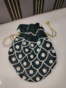 Green Beaded Potli Pouch
