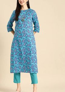 Woman blue cotten kurta set