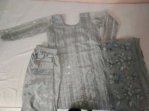 Elegant Grey Embroidered Salwar Suit