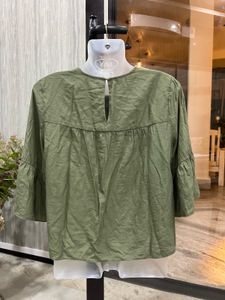 Olive Green Flounce Sleeve Top