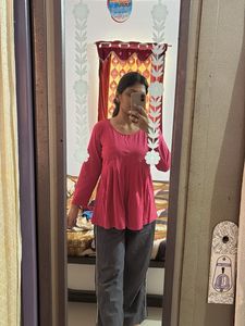 Pink Pocketed Pleated Tunic
