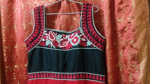 Trendy Georgette Red And Black Long Dress