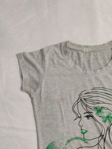 Grey Girl Portrait Graphic Print Tee