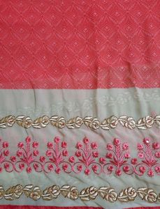 Raddish Red Embroidery Work Saree with Blouse