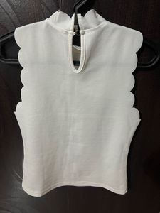 Scalloped White Top - S