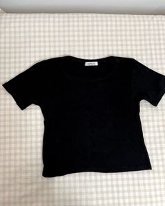 Korean Solid Black Short Sleeve Top Size S