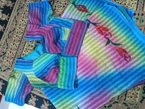 Rainbow Floral Fabric Piece