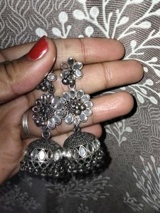 Oxidized Silver Jhumka Earrings