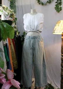 Zara White Sleeveless Crop Top