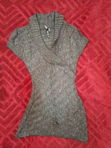 Gray Knit Short Sleeve Top