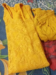 Yellow Chicken Embroidered Kurta Set