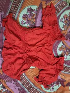 Red Peplum Top with Ruffle Sleeves