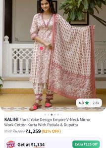 “Kalini” Floral Yoke Cotton Kurta 3piece Set