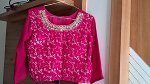 Beautiful Rosy Pink Lahenga Choli With Handwork