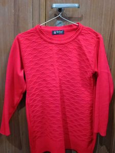 Red Textured Knit Sweater