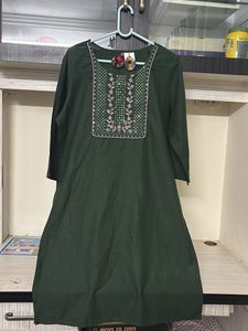 Green Embroidered Kurti with matching ear