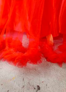 Red Tulle One-Shoulder Gown