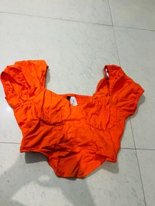 Orange Sweetheart Neck Crop Top