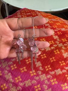Western Pink Silver Chandelier Earrings