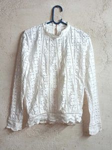 Stylish Lace Top Blouse Layered White