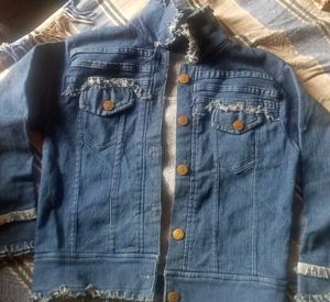 Denim Jacket with Frayed Details