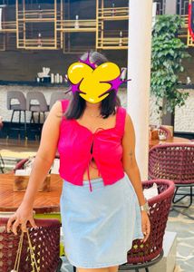 Femme Chic Bow Front Top With Blue Denim Skirt