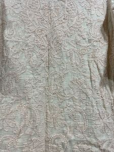 Peach Kota Checks Chikankari Embroidered Kurta