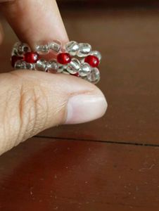 White Red Beaded Ring