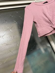 Pink Full Sleeves Crop Top