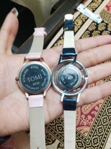 Two Hand Watch Pink And Dark Blue Colour