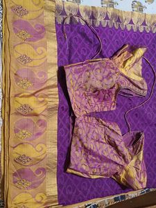 Purple Yellow Combination Silk Saree With Blouse