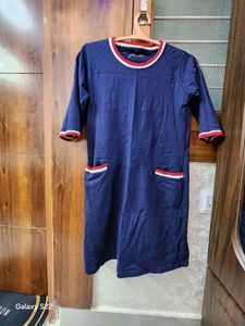 Blue Cotton Casual Short Dress