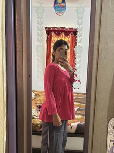 Pink Pocketed Pleated Tunic