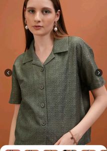 Green Patterned Button-Down Shirt