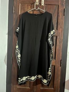 Black Kafthan Dress With White Thread Embroidery