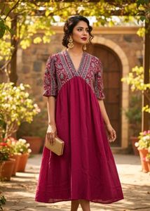 Sheetal Associates Magenta V-Neck Midi Dress