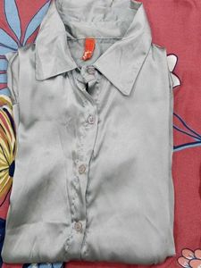 Silver Satin Button-Down
