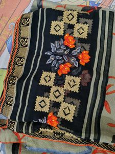 Floral Print Saree with Embellishments